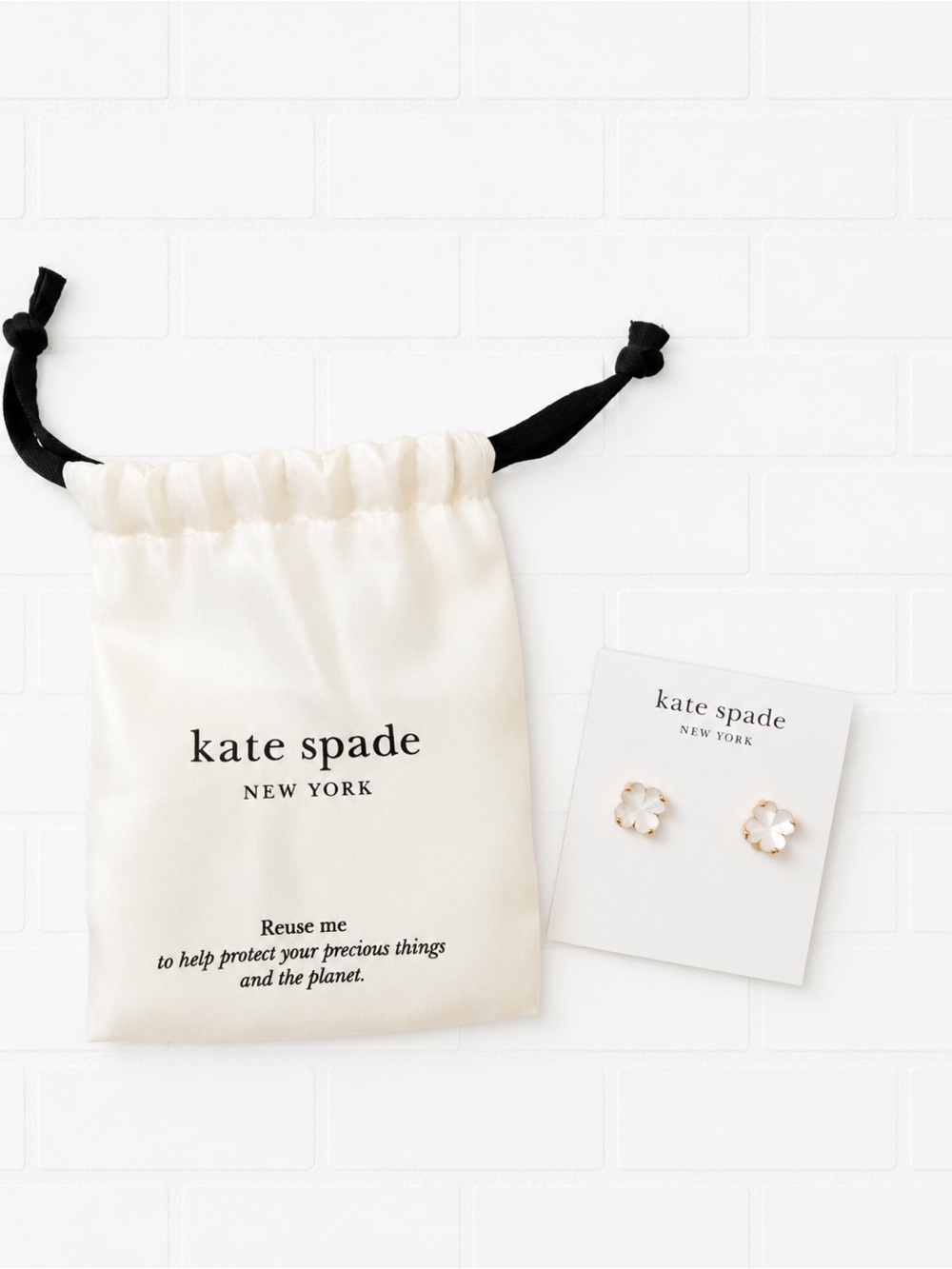 kate spade Gold Knot Stud Earrings with Branded Pouch Mother of Pearl $68